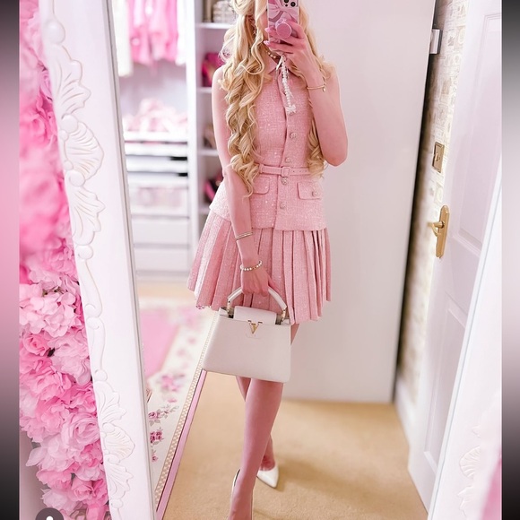 Self Portrait Pink Boucle Tailored Mini Dress US 4 - Picture 7 of 15